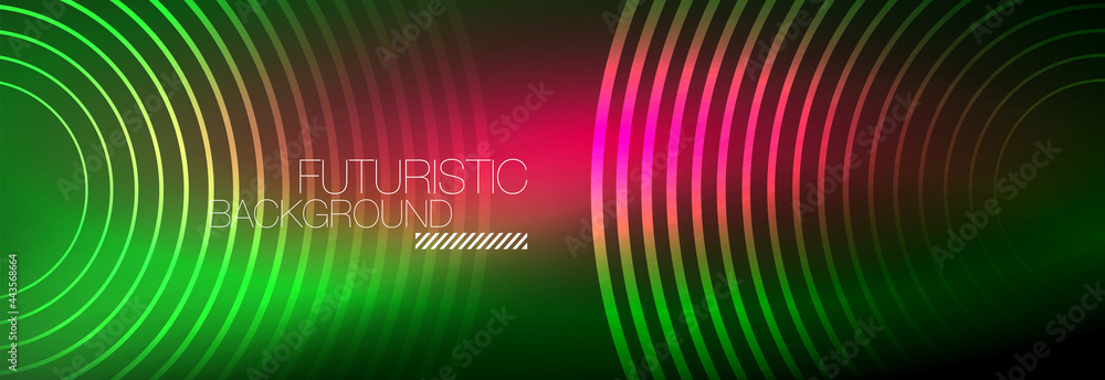 Dark abstract background with glowing neon circles. Trendy layout template for business or technology presentation, internet poster or web brochure cover, wallpaper Dark abstract background with glowing neon circles. Trendy layout template for business or technology presentation, internet poster or web brochure cover, wallpaper