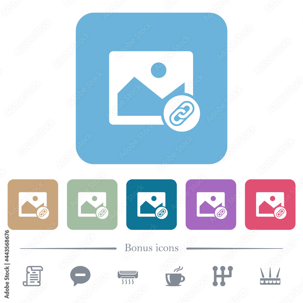 Link image flat icons on color rounded square backgrounds Link image flat icons on color rounded square backgrounds