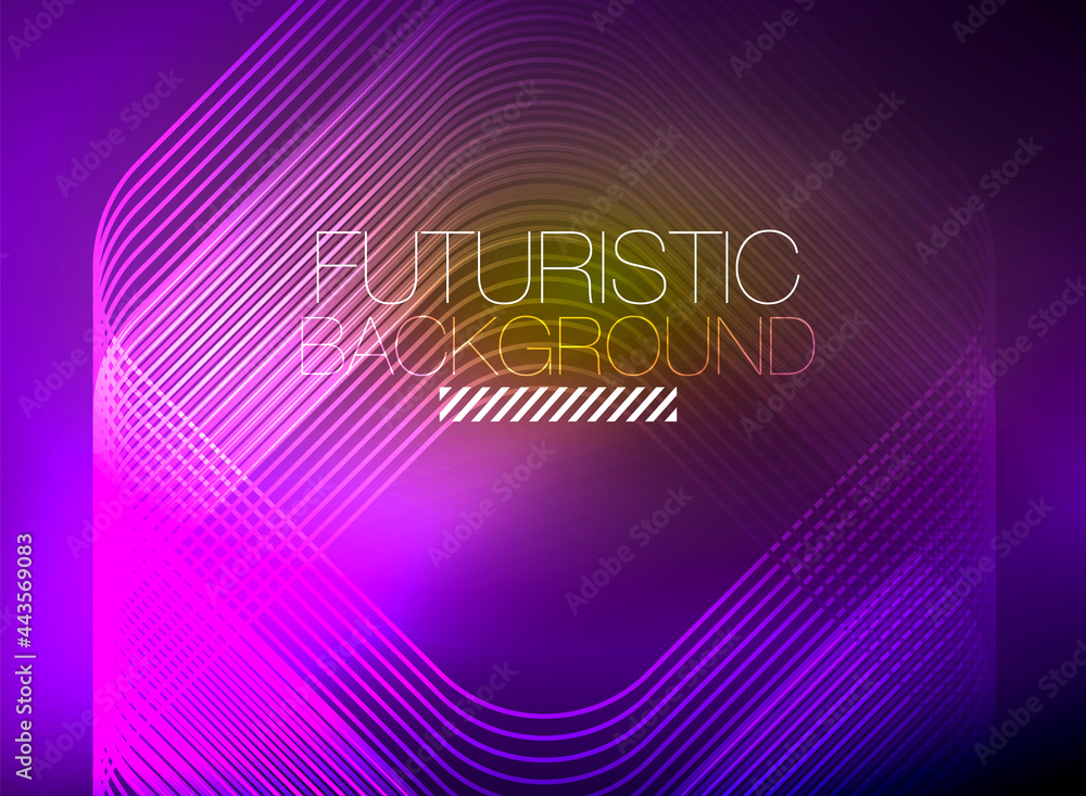 Neon color square shape lines abstract background. Shiny magic energy and motion concept, vector abstract wallpaper background