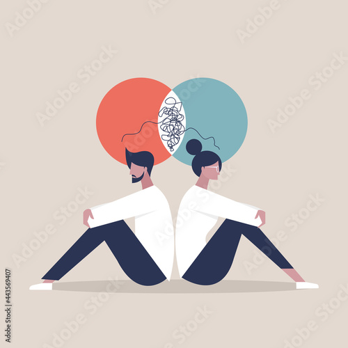 Illustration of a couple  with disagreements sitting back to back