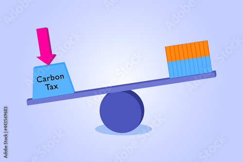 Carbon tax vector concepts. Carbon tax burden on a balance with container