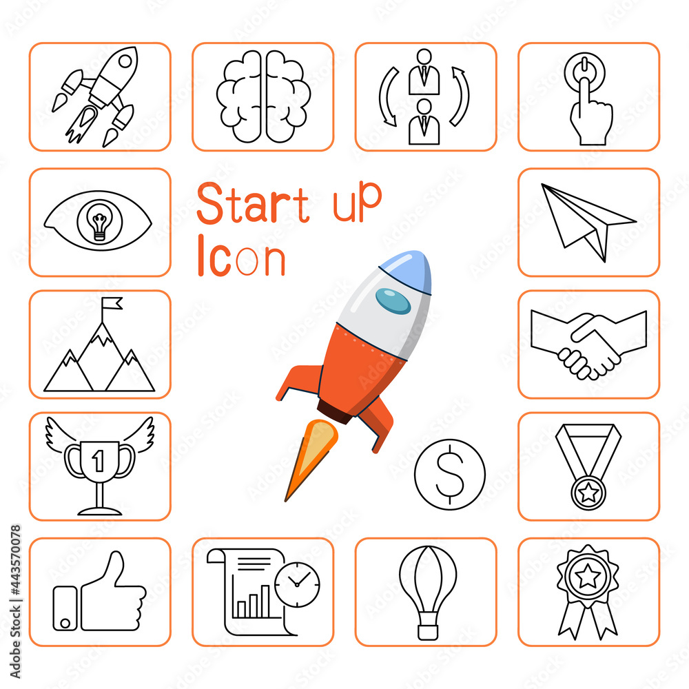Set icon Start up Business outlined, line, Vector concept design illustration. Set icon Start up Business outlined, line, Vector concept design illustration.