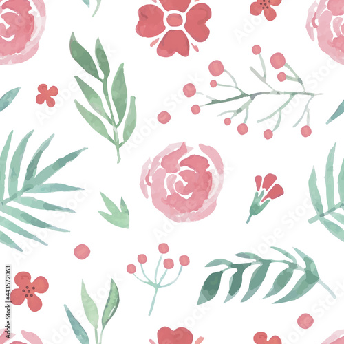 Flower Shop Design with Floral Branch and Buds Vector Seamless Pattern