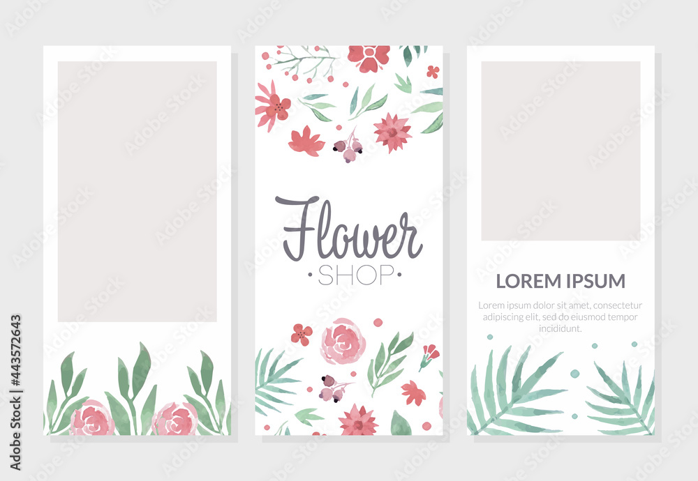 Floral Flyer of Leaflet for Flower Shop Design Vector Vertical Template
