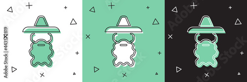 Set Wizard warlock icon isolated on white and green, black background. Vector