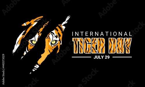 Vector Illustration, International Tiger Day is observed every July 29, against a dark background, an annual celebration to raise awareness of tiger conservation.