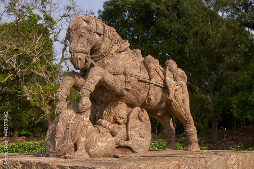 Statue of war horses at the ancient Surya Hindu Temple at Konark Orissa India. 13th Century AD © JeremyRichards