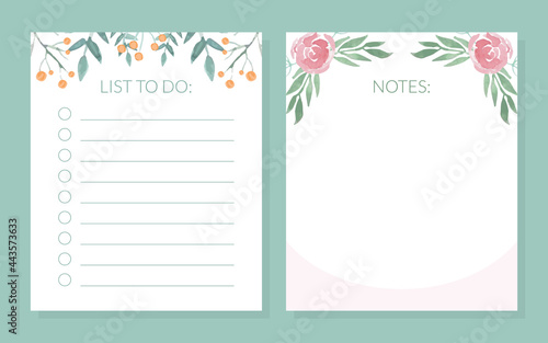 Floral Note and To Do List Lined Card with Flower Border Arrangement Vector Template