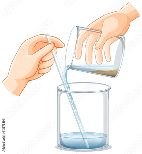 A laboratory equipment with hand using a beaker on white background