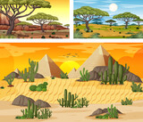 Different nature horizontal scenes in cartoon style