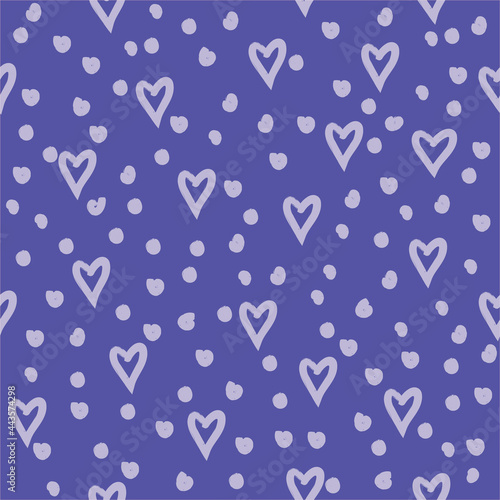 seamless background with hearts pattern, watercolor brush texture vector drawing blue color 