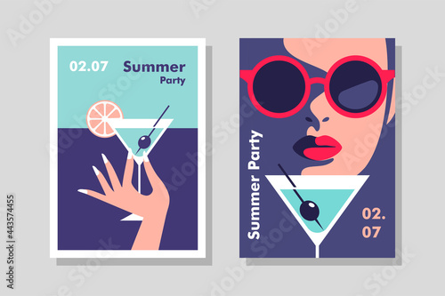 Summer party, vacation and travel concept. Vector flyer or poster design in minimalistic style.
