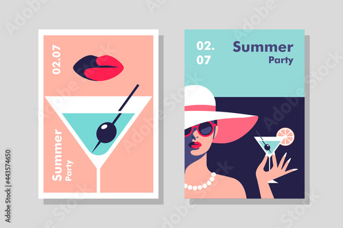 Summer party, vacation and travel concept. Vector flyer or poster design in minimalistic style.