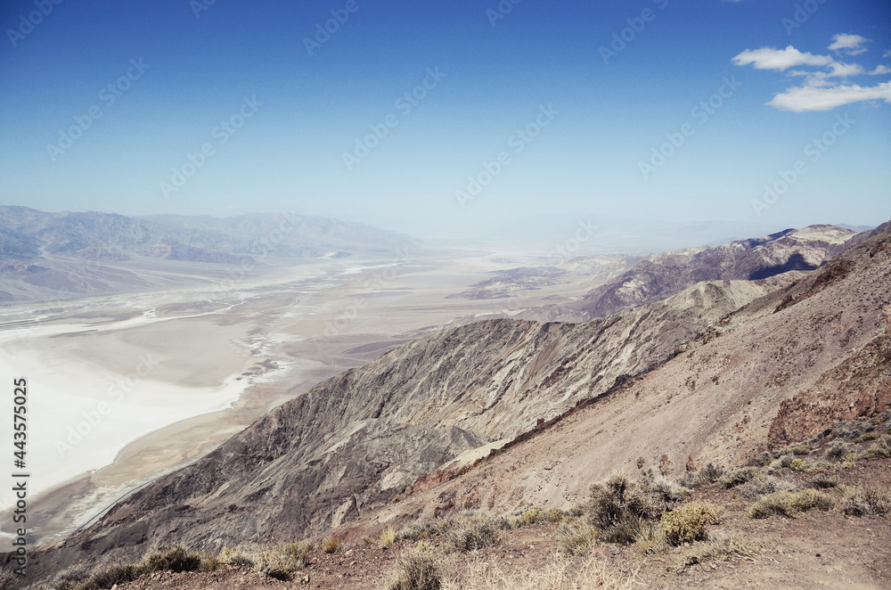 USA, DEATH VALLEY: Scenic landscape view of the saline from the top with the mountains USA, DEATH VALLEY: Scenic landscape view of the saline from the top with the mountains