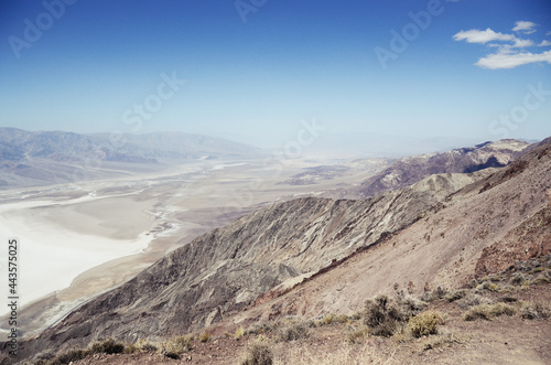 USA, DEATH VALLEY: Scenic landscape view of the saline from the top with the mountains
