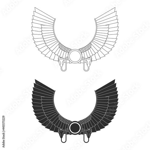 vector monochrome icon set with ancient egyptian symbol Winged sun for your project