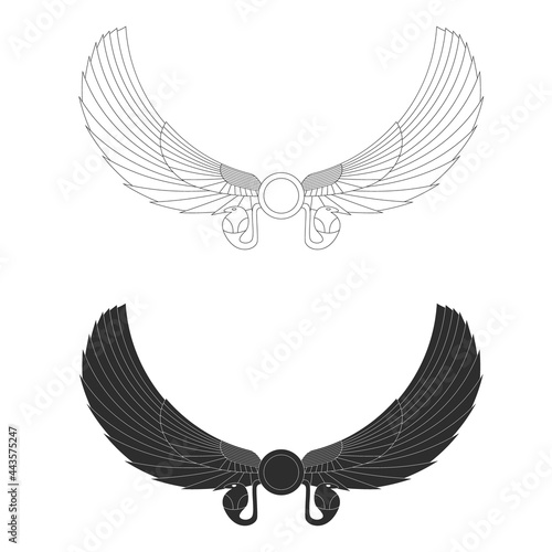 vector monochrome icon set with ancient egyptian symbol Winged sun for your project