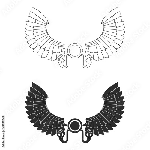 vector monochrome icon set with ancient egyptian symbol Winged sun for your project