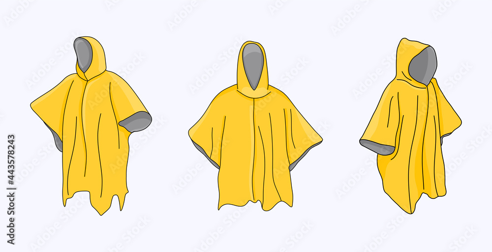 Yellow raincoat and poncho, rainwear in three dimensions  - obrazy, fototapety, plakaty 