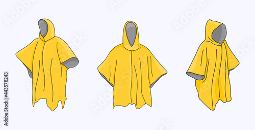 Murais de parede Yellow raincoat and poncho, rainwear in three dimensions