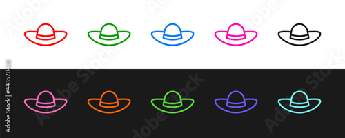 Set line Elegant women hat icon isolated on black and white background. Vector