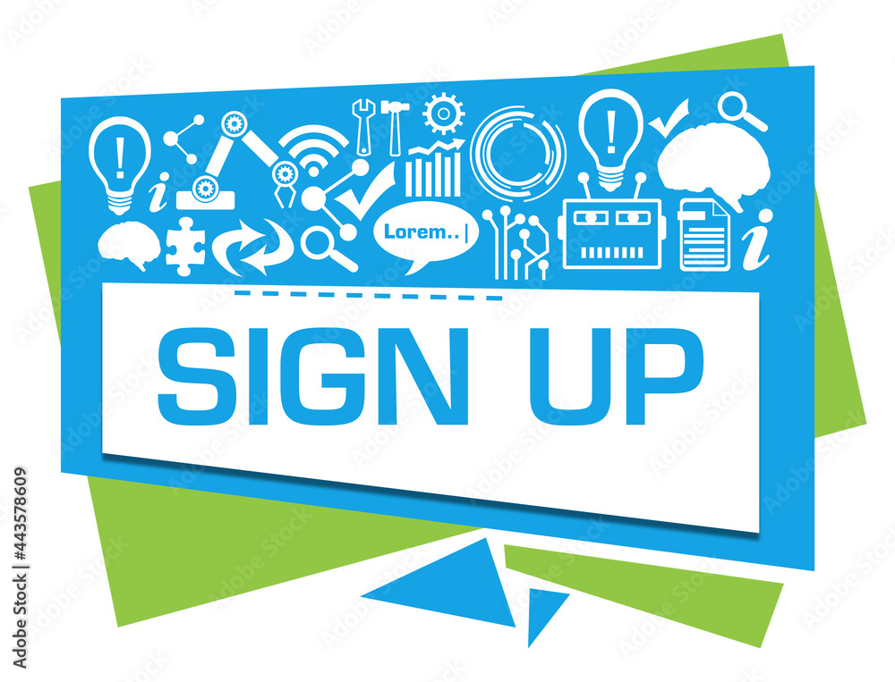 Sign Up Green Blue Squares Triangles AI Symbols Text Sign Up Green Blue Squares Triangles AI Symbols Text