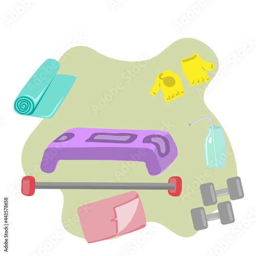 Fitness kit step platform, bodybar dumbbells and gloves