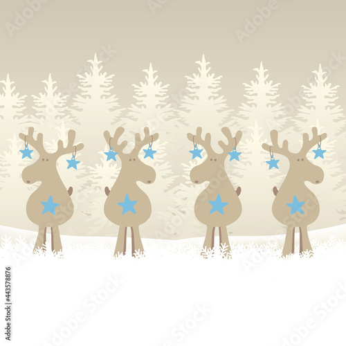 Weihnachten Rentiere im Schnee und Tannenwald  Cartoon Illustration Vektor