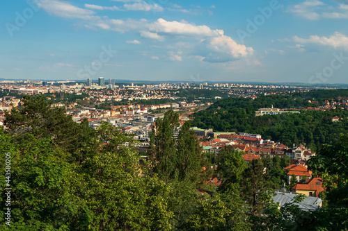 A view of the Lesser Town and Petrin hill with its famous lookout tower from Prague Castle ramparts 