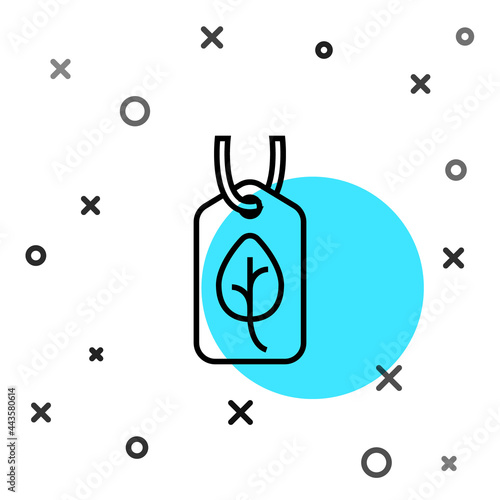 Black line Vegan food diet icon isolated Black line background. Organic, bio, eco symbol. Vegan, no meat, lactose free, healthy, fresh and nonviolent food. Random dynamic shapes. Vector