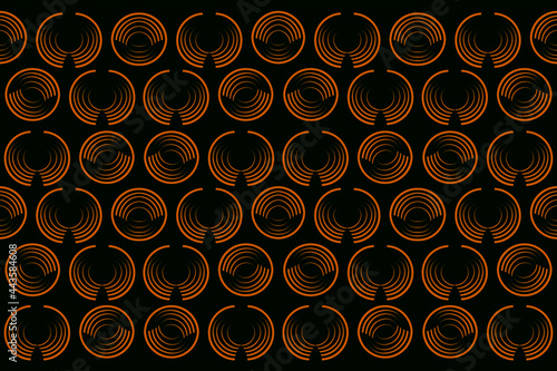 Golden yellow semicircular curves lined up water waves on black background, golden water waves integrity. golden circle