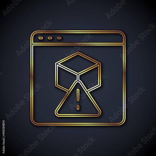 Gold line 3D printer icon isolated on black background. 3d printing. Vector