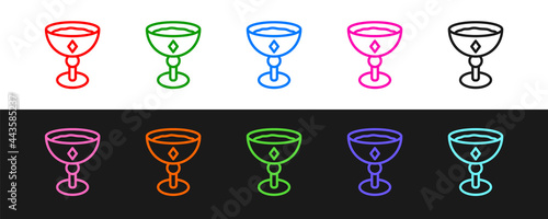 Set line Medieval goblet icon isolated on black and white background. Vector