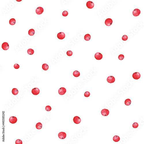 A pattern of cranberry berries. The image is hand-drawn and isolated on a white background. Watercolor painting.
