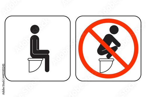 Do and don't step on the toilet seat sign.