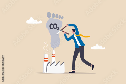 Reduce carbon footprint, decrease emission and pollution produce, global warming and environmental recovery plan concept, businessman country leader cutting CO2 carbon dioxide smoke from industrial.