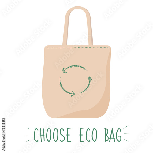 Eco bag hand drawn vector illustration. Say no to plastic. Zero waste concept. Doodle element of reusable shopping bag. Save Earth, go green