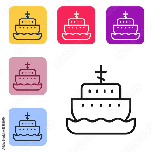 Black line Ark of noah icon isolated on white background. Wood big high cargo. Set icons in color square buttons. Vector