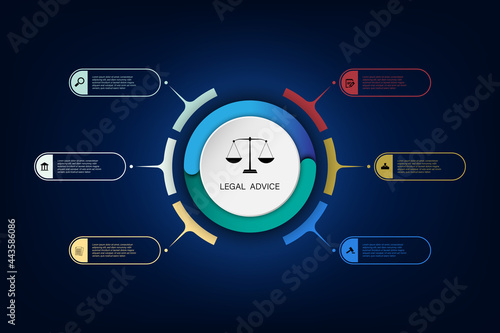 Law information for justice law verdict case legal gavel wooden hammer crime court auction symbol. infographic
