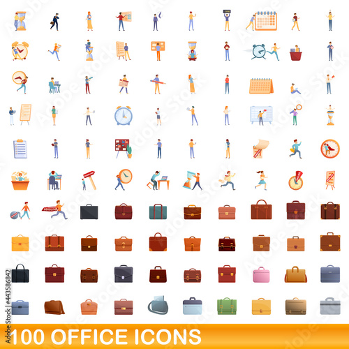 100 office icons set. Cartoon illustration of 100 office icons vector set isolated on white background