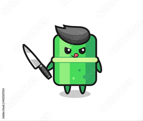cute bamboo mascot as a psychopath holding a knife