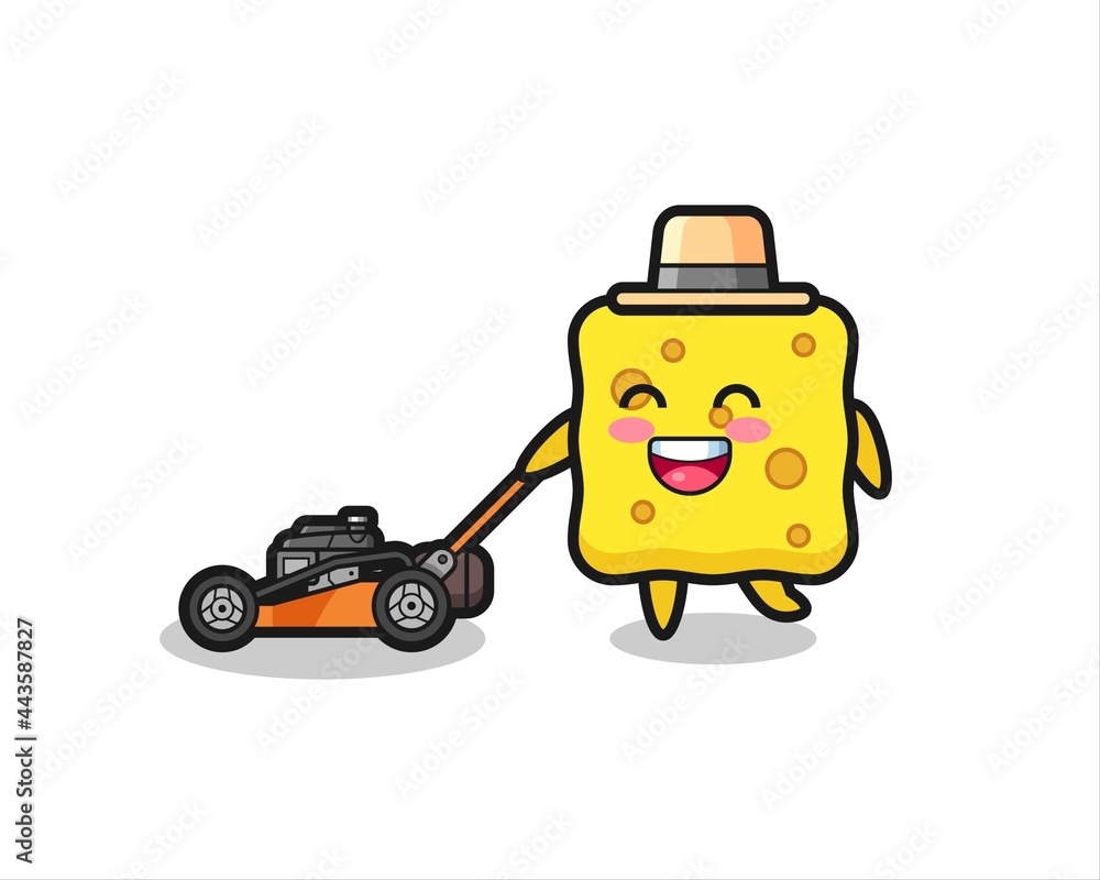 illustration of the sponge character using lawn mower illustration of the sponge character using lawn mower