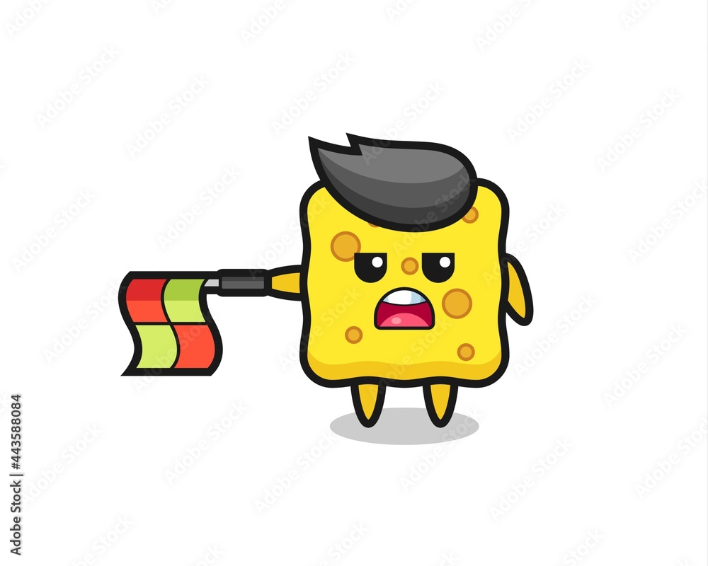 Obraz premium sponge character as line judge hold the flag straight horizontally