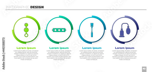 Set Anal beads, Silicone ball gag with belt, Leather whip and Penis pump. Business infographic template. Vector
