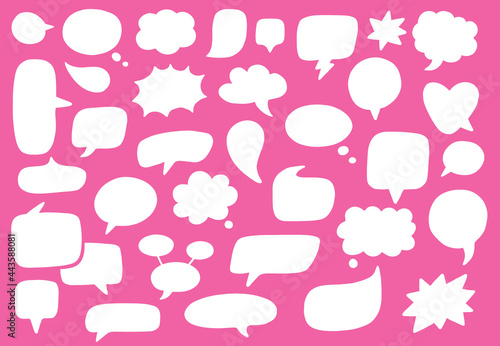 Vector set of speech bubbles. White silhouettes frames for presentation, and infographic. Hand-drawn, doodle elements isolated on colorful background.