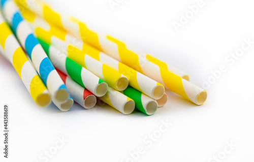 Colourful of paper straw isolated on white background. photo