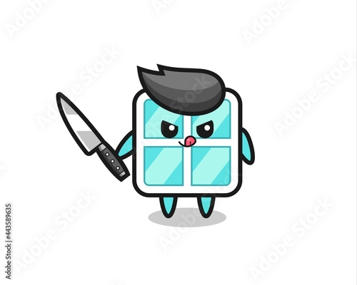 cute window mascot as a psychopath holding a knife