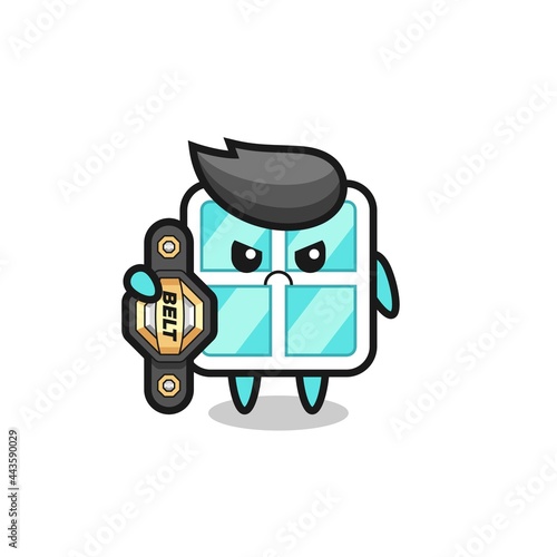 window mascot character as a MMA fighter with the champion belt