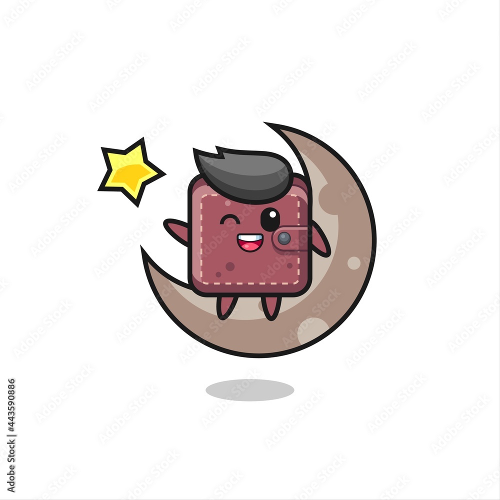 illustration of leather wallet cartoon sitting on the half moon illustration of leather wallet cartoon sitting on the half moon