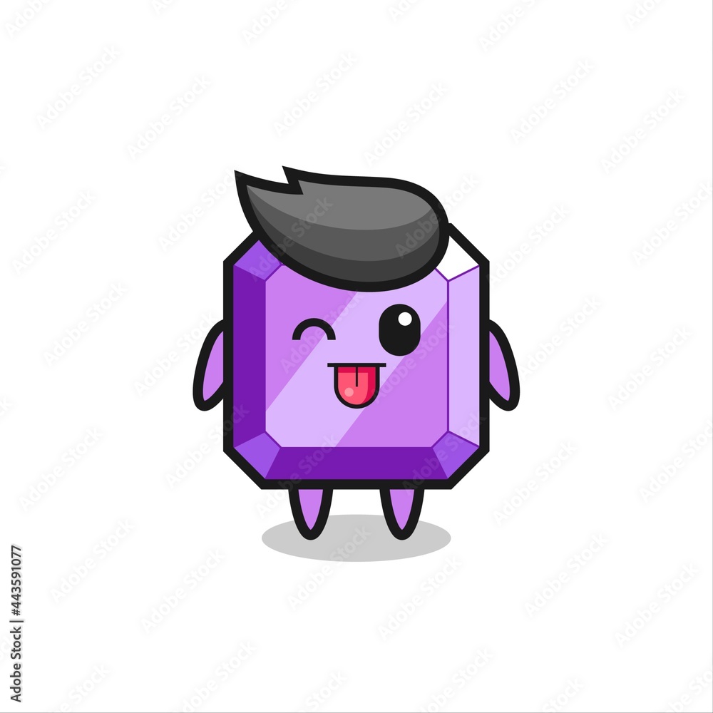 cute purple gemstone character in sweet expression while sticking out her tongue